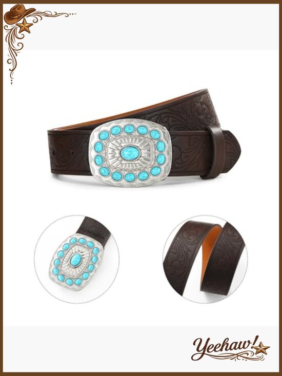 Vintage Western Cowgirl Belt with Turquoise Buckle for Women